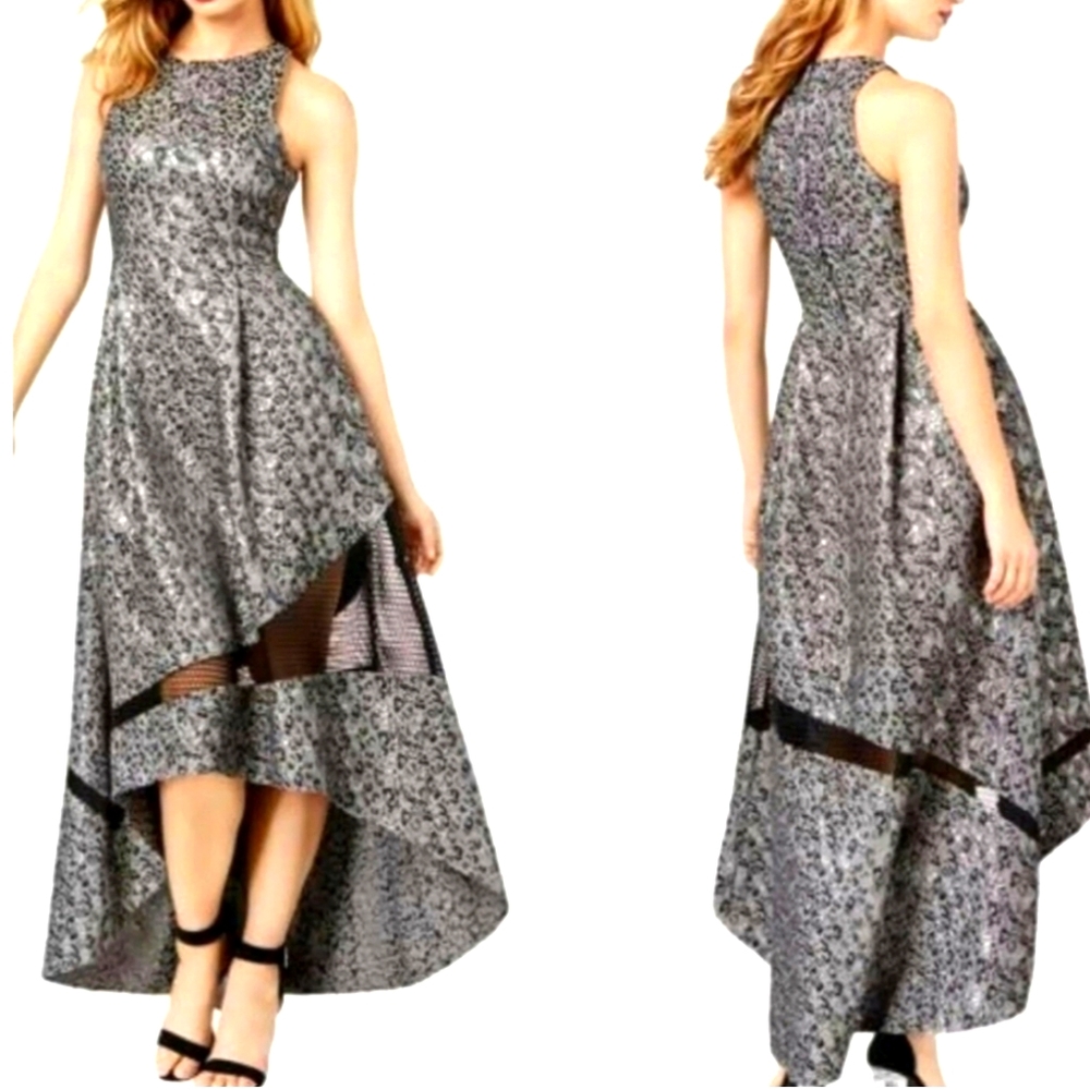Sachin & Babi Silver Leopard Evening Long Dress